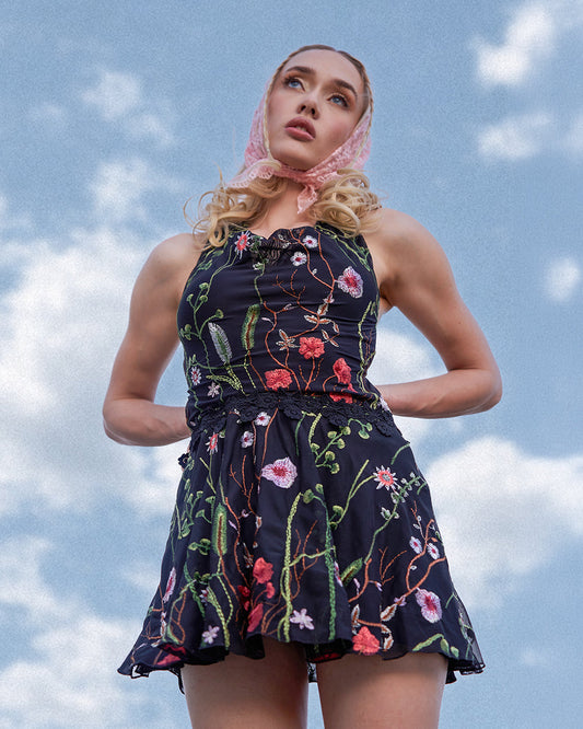 Lace Flowerfields Stretch Halter Dress