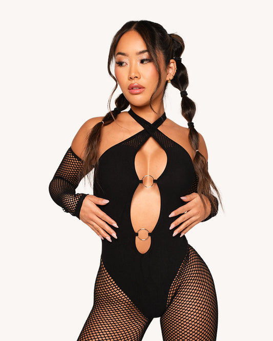 Dark Circuit Fishnet Jumpsuit Set